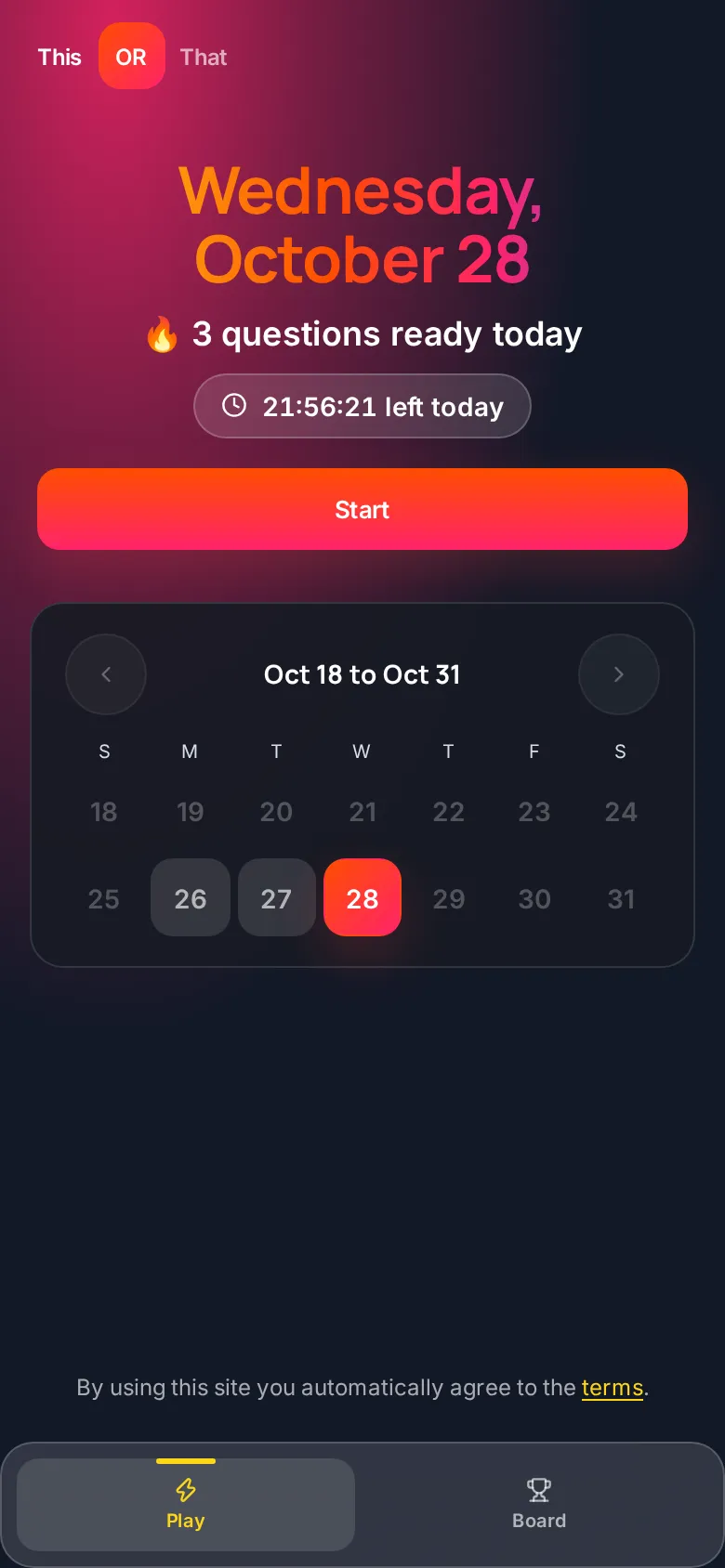 The calendar home screen with today highlighted
