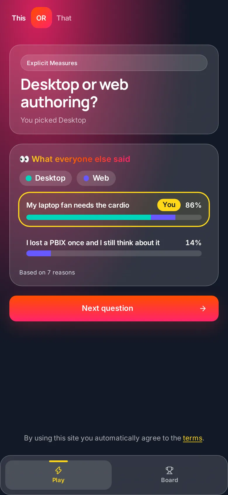 Top community reasons with your pick highlighted