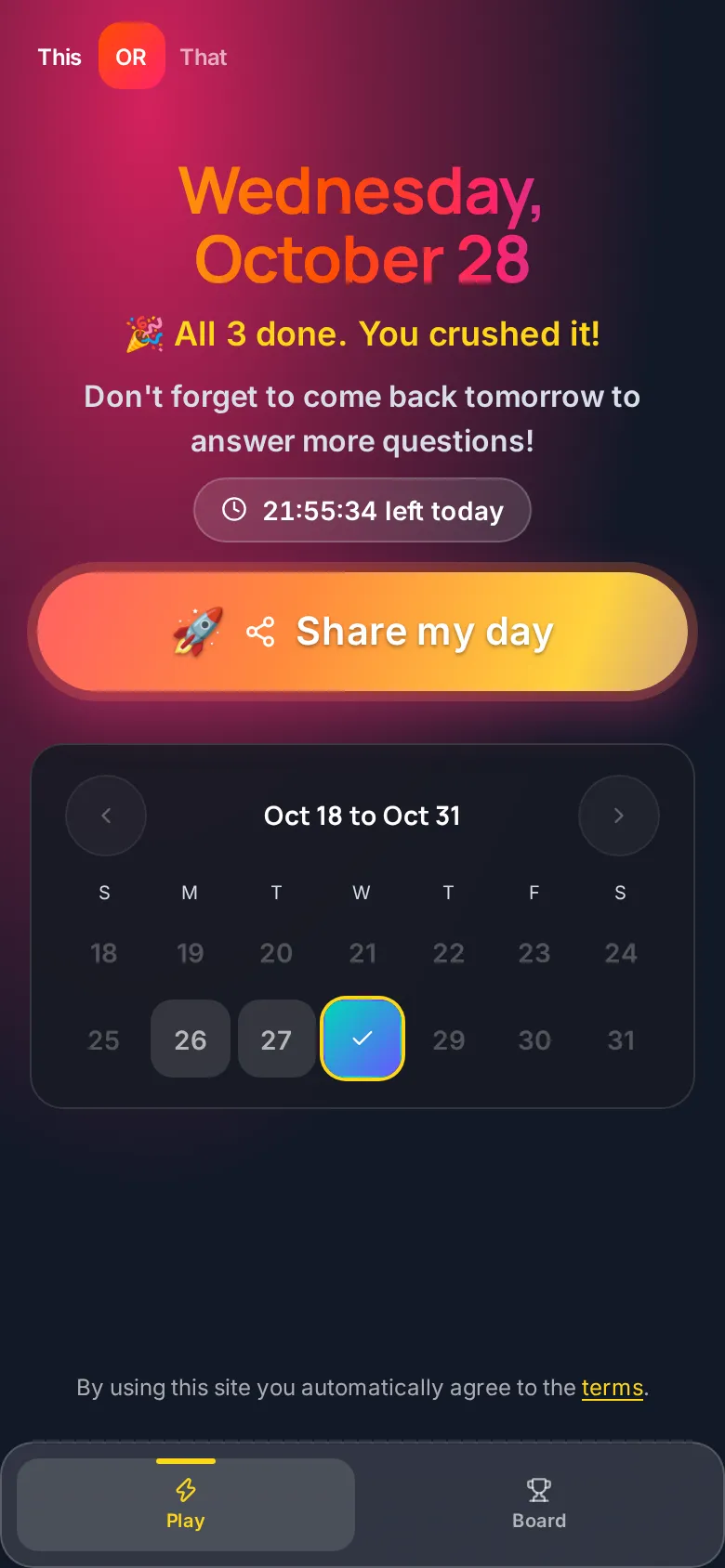 Done for the day, with today checked and the Share my day button